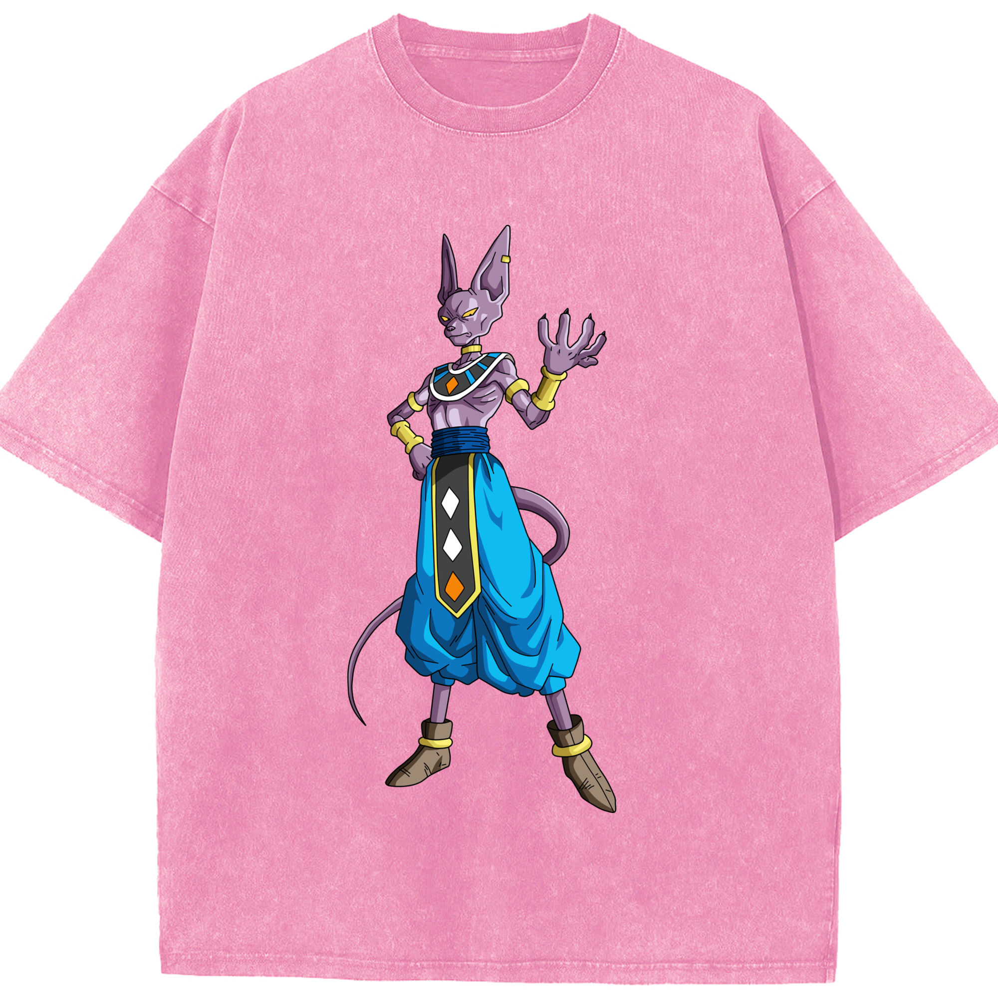（画像用） ドラゴンボール ビルス 破壊神ビルス DRAGON BALL Beerus Birusu 綿100% ヴィンテージ風 半袖Tシャツ（フロントプリント）